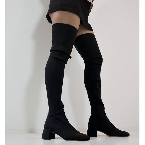 STAUD Andy Over-the-Knee Boots Black Size 38.5 — Neoprene & Leather Block Heel - Picture 1 of 10